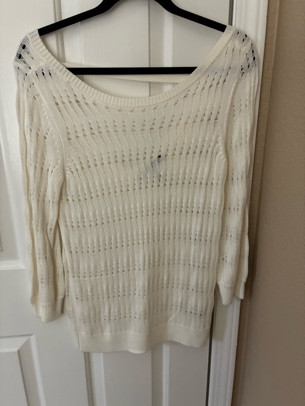 White House Black Market Cream Open-Knit Off-the-Shoulder Sweater